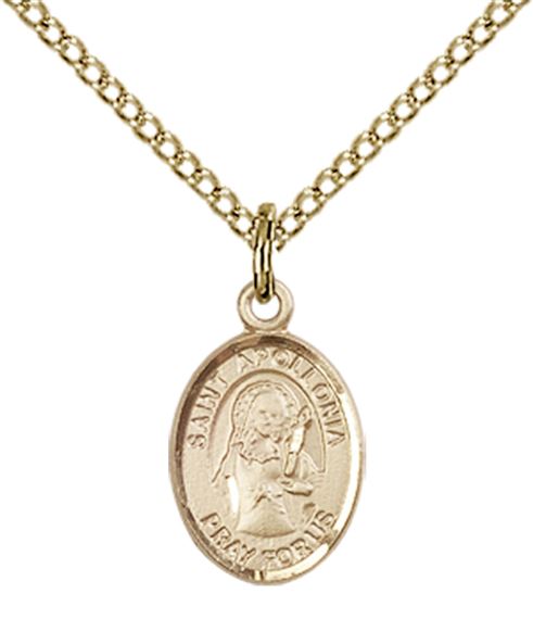 14KT GOLD FILLED ST APOLLONIA PENDANT WITH CHAIN - 1/2" x 1/4"