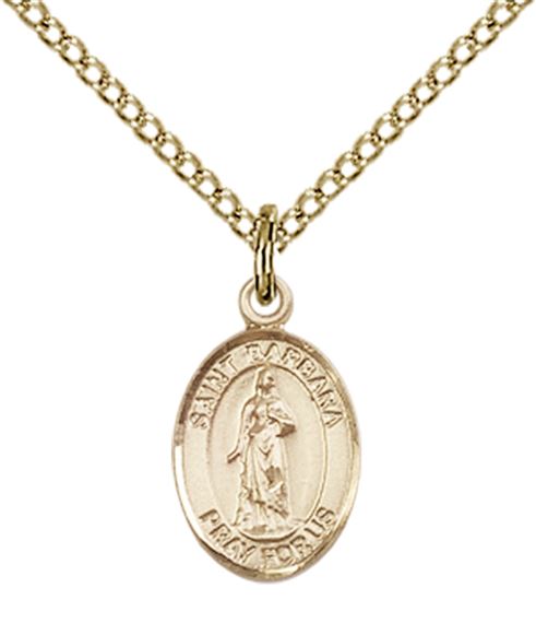 14KT GOLD FILLED ST BARBARA PENDANT WITH CHAIN - 1/2" x 1/4"
