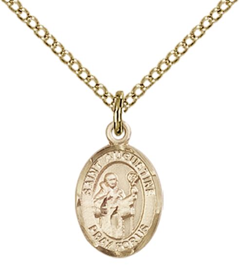 14KT GOLD FILLED ST AUGUSTINE PENDANT WITH CHAIN - 1/2" x 1/4"
