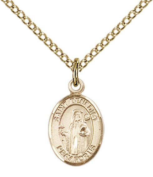 14KT GOLD FILLED ST BENEDICT PENDANT WITH CHAIN - 1/2" x 1/4"