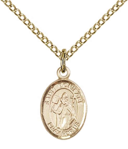 14KT GOLD FILLED ST BONIFACE PENDANT WITH CHAIN - 1/2" x 1/4"