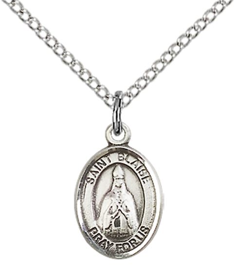 STERLING SILVER ST BLAISE PENDANT WITH CHAIN - 1/2" x 1/4"