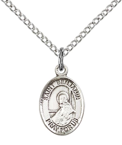 STERLING SILVER ST BENJAMIN PENDANT WITH CHAIN - 1/2" x 1/4"