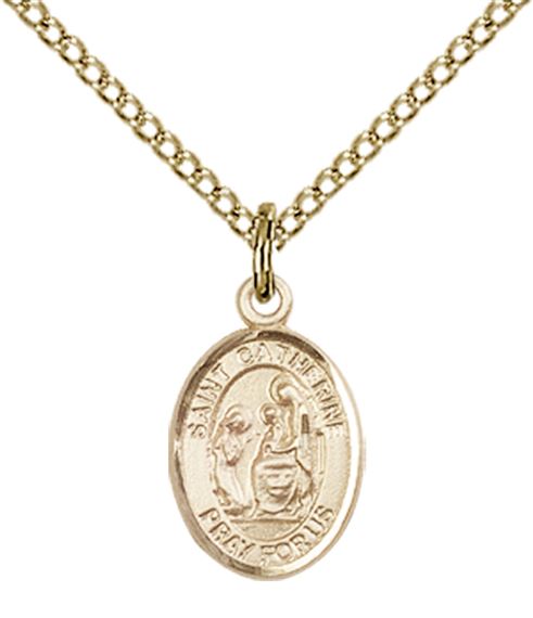 14KT GOLD FILLED ST CATHERINE OF SIENA PENDANT WITH CHAIN - 1/2" x 1/4"