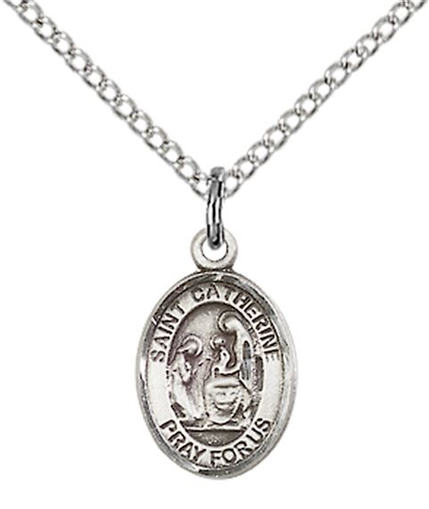STERLING SILVER ST CATHERINE OF SIENA PENDANT WITH CHAIN - 1/2" x 1/4"