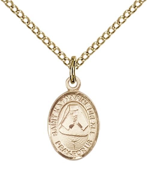 14KT GOLD FILLED ST KATHARINE DREXEL PENDANT WITH CHAIN - 1/2" x 1/4"