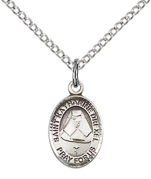 STERLING SILVER ST KATHARINE DREXEL PENDANT WITH CHAIN - 1/2" x 1/4"