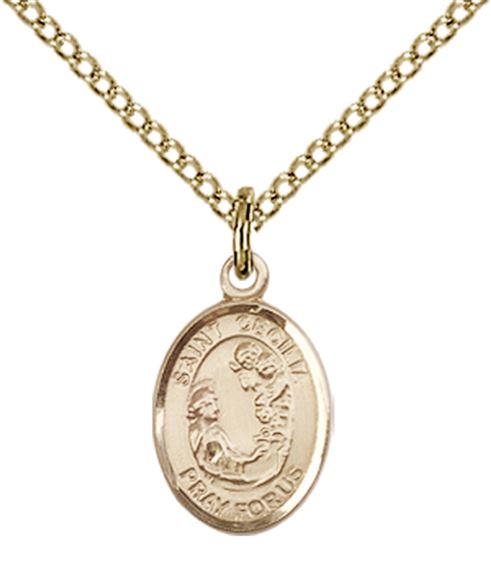 14KT GOLD FILLED ST CECILIA PENDANT WITH CHAIN - 1/2" x 1/4"