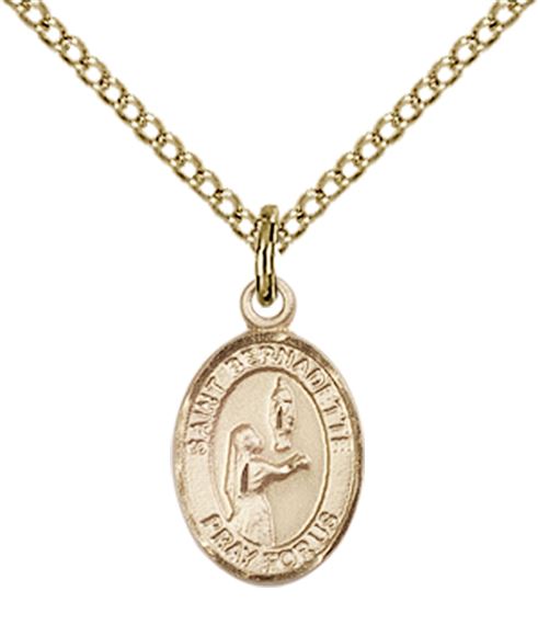 14KT GOLD FILLED ST BERNADETTE PENDANT WITH CHAIN - 1/2" x 1/4"