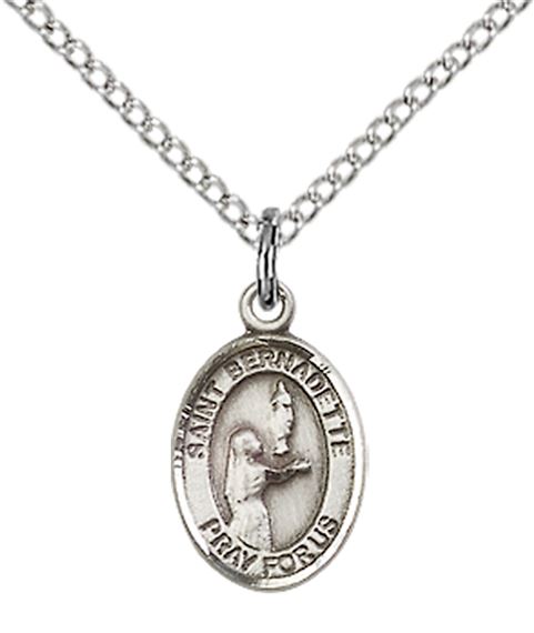 STERLING SILVER ST BERNADETTE PENDANT WITH CHAIN - 1/2" x 1/4"