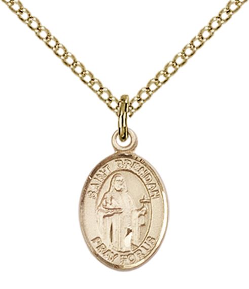 14KT GOLD FILLED ST BRENDAN THE NAVIGATOR PENDANT WITH CHAIN - 1/2" x 1/4"
