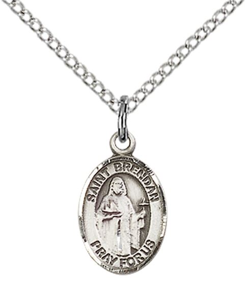STERLING SILVER ST BRENDAN THE NAVIGATOR PENDANT WITH CHAIN - 1/2" x 1/4"