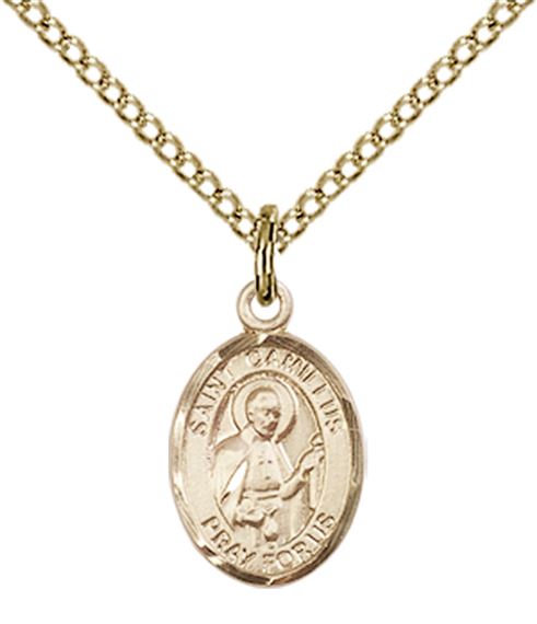 14KT GOLD FILLED ST CAMILLUS OF LELLIS PENDANT WITH CHAIN - 1/2" x 1/4"