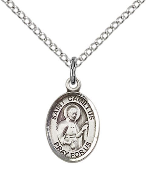 STERLING SILVER ST CAMILLUS OF LELLIS PENDANT WITH CHAIN - 1/2" x 1/4"