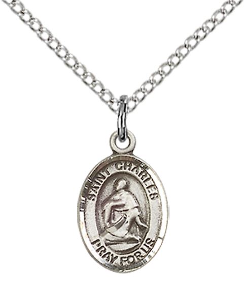STERLING SILVER ST CHARLES BORROMEO PENDANT WITH CHAIN - 1/2" x 1/4"