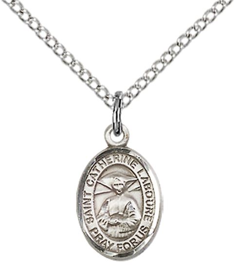 STERLING SILVER ST CATHERINE LABOURE PENDANT WITH CHAIN - 1/2" x 1/4"