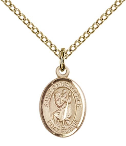 14KT GOLD FILLED ST CHRISTOPHER PENDANT WITH CHAIN - 1/2" x 1/4"