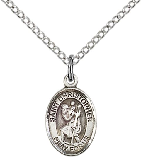 STERLING SILVER ST CHRISTOPHER PENDANT WITH CHAIN - 1/2" x 1/4"