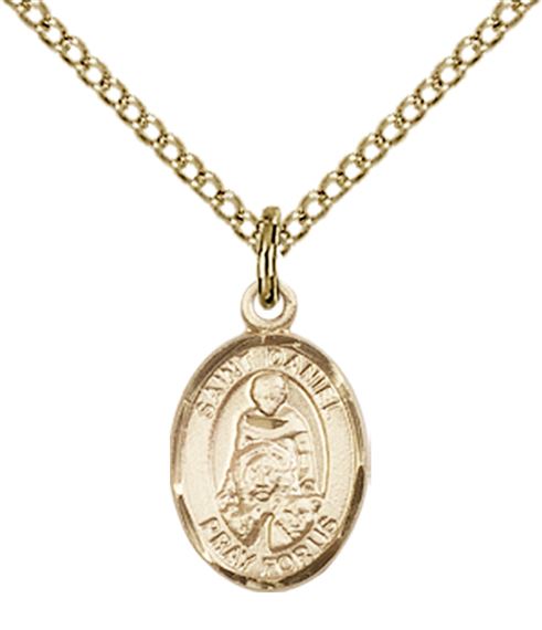 14KT GOLD FILLED ST DANIEL PENDANT WITH CHAIN - 1/2" x 1/4"