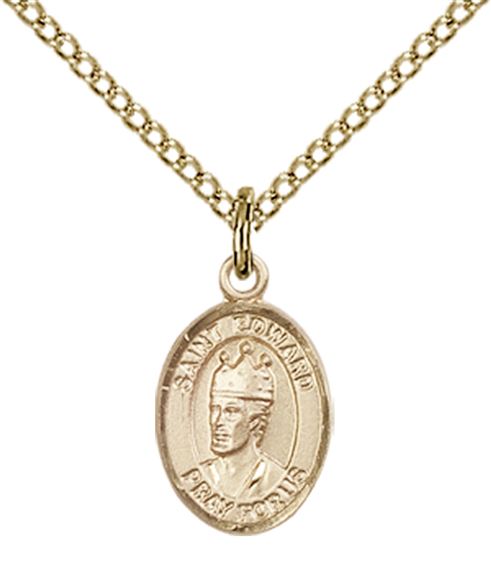 14KT GOLD FILLED ST EDWARD THE CONFESSOR PENDANT WITH CHAIN - 1/2" x 1/4"
