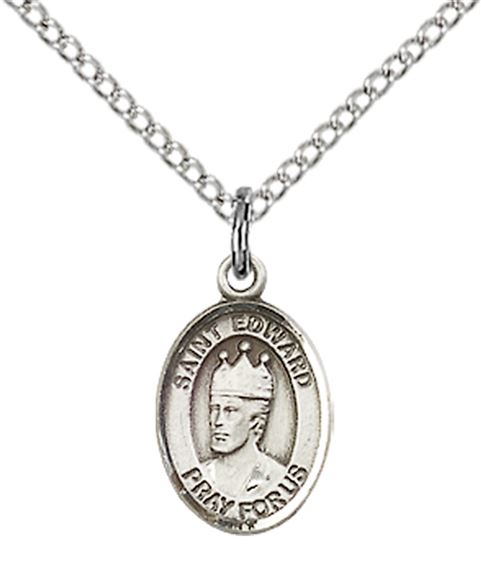 STERLING SILVER ST EDWARD THE CONFESSOR PENDANT WITH CHAIN - 1/2" x 1/4"