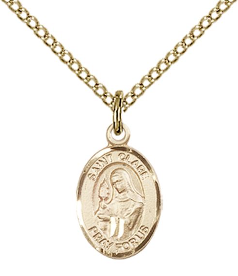14KT GOLD FILLED ST CLARE OF ASSISI PENDANT WITH CHAIN - 1/2" x 1/4"