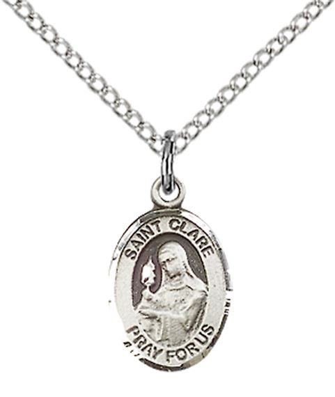 STERLING SILVER ST CLARE OF ASSISI PENDANT WITH CHAIN - 1/2" x 1/4"