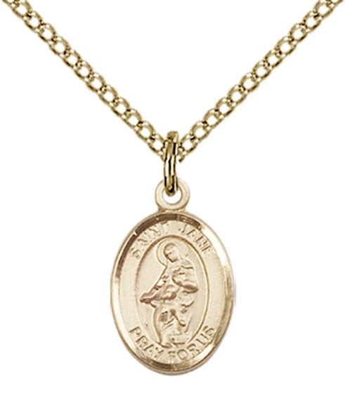 14KT GOLD FILLED ST JANE OF VALOIS PENDANT WITH CHAIN - 1/2" x 1/4"