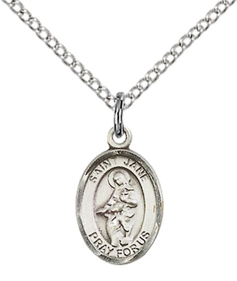 STERLING SILVER ST JANE OF VALOIS PENDANT WITH CHAIN - 1/2" x 1/4"