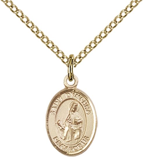 14KT GOLD FILLED ST DYMPHNA PENDANT WITH CHAIN - 1/2" x 1/4"