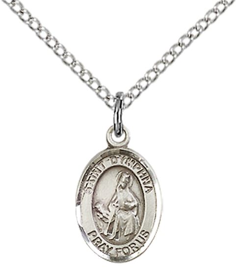 STERLING SILVER ST DYMPHNA PENDANT WITH CHAIN - 1/2" x 1/4"