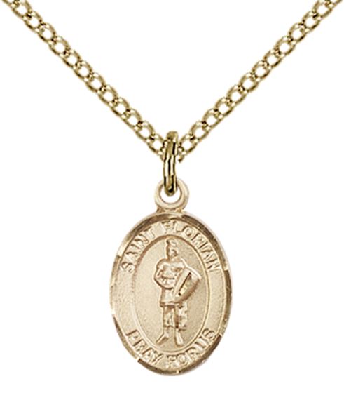14KT GOLD FILLED ST FLORIAN PENDANT WITH CHAIN - 1/2" x 1/4"