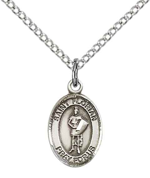 STERLING SILVER ST FLORIAN PENDANT WITH CHAIN - 1/2" x 1/4"