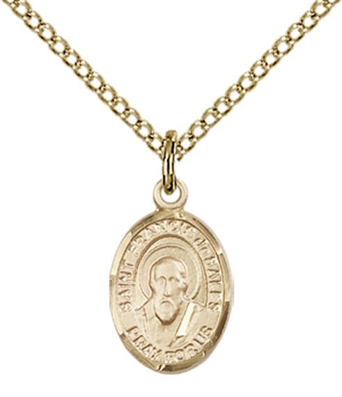 14KT GOLD FILLED ST FRANCIS DE SALES PENDANT WITH CHAIN - 1/2" x 1/4"