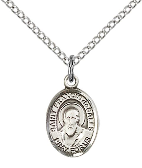STERLING SILVER ST FRANCIS DE SALES PENDANT WITH CHAIN - 1/2" x 1/4"