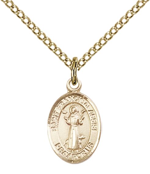14KT GOLD FILLED ST FRANCIS OF ASSISI PENDANT WITH CHAIN - 1/2" x 1/4"