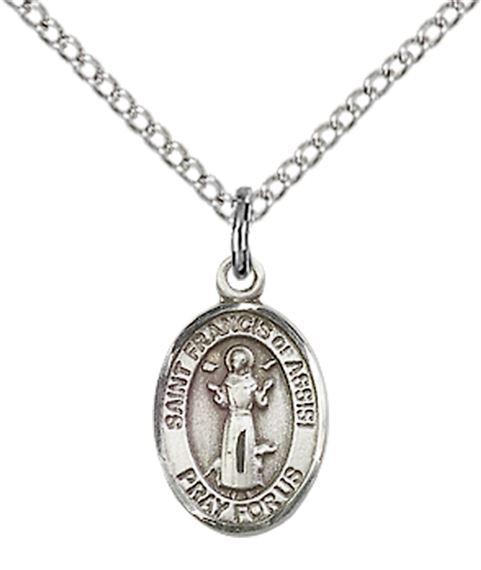 STERLING SILVER ST FRANCIS OF ASSISI PENDANT WITH CHAIN - 1/2" x 1/4"