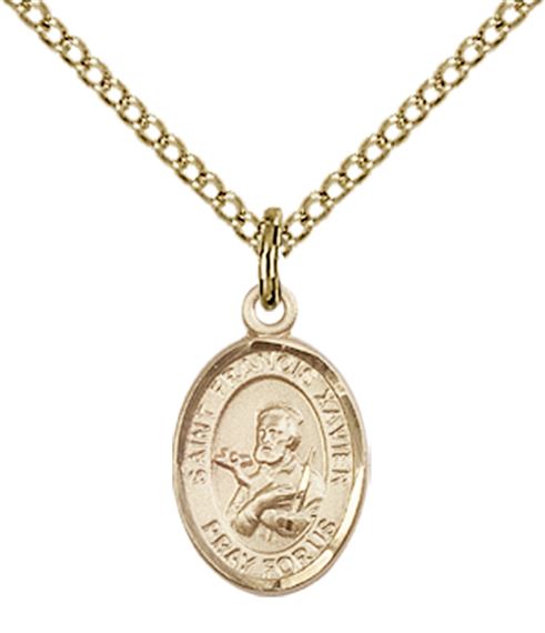 14KT GOLD FILLED ST FRANCIS XAVIER PENDANT WITH CHAIN - 1/2" x 1/4"
