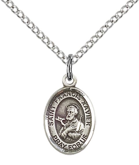 STERLING SILVER ST FRANCIS XAVIER PENDANT WITH CHAIN - 1/2" x 1/4"