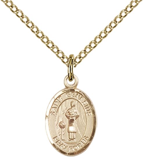 14KT GOLD FILLED ST GENESIUS OF ROME PENDANT WITH CHAIN - 1/2" x 1/4"
