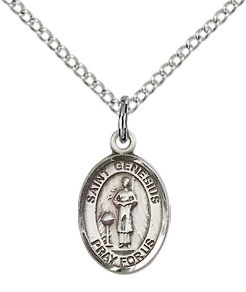 STERLING SILVER ST GENESIUS OF ROME PENDANT WITH CHAIN - 1/2" x 1/4"