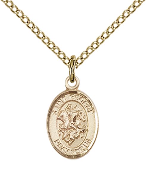 14KT GOLD FILLED ST GEORGE PENDANT WITH CHAIN - 1/2" x 1/4"