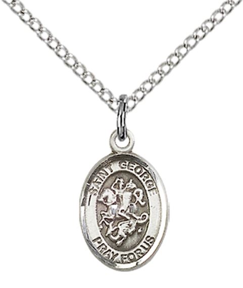 STERLING SILVER ST GEORGE PENDANT WITH CHAIN - 1/2" x 1/4"