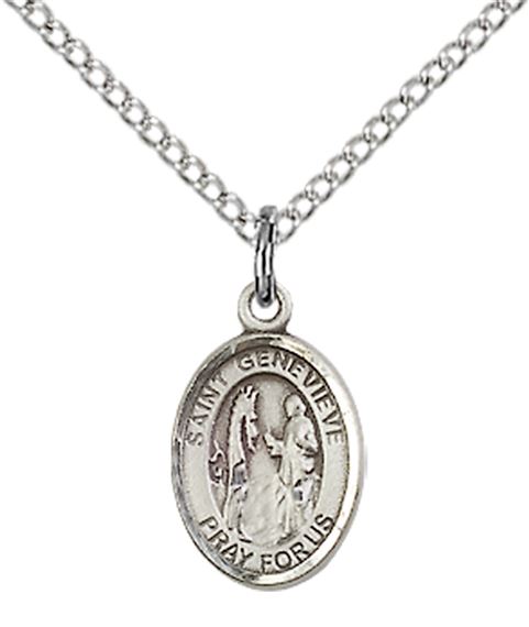 STERLING SILVER ST GENEVIEVE PENDANT WITH CHAIN - 1/2" x 1/4"