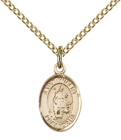 14KT GOLD FILLED ST HUBERT OF LIEGE PENDANT WITH CHAIN - 1/2" x 1/4"