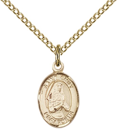 14KT GOLD FILLED ST EMILY DE VIALAR PENDANT WITH CHAIN - 1/2" x 1/4"