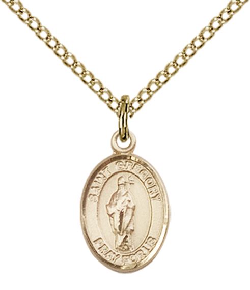 14KT GOLD FILLED ST GREGORY THE GREAT PENDANT WITH CHAIN - 1/2" x 1/4"