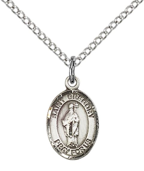 STERLING SILVER ST GREGORY THE GREAT PENDANT WITH CHAIN - 1/2" x 1/4"