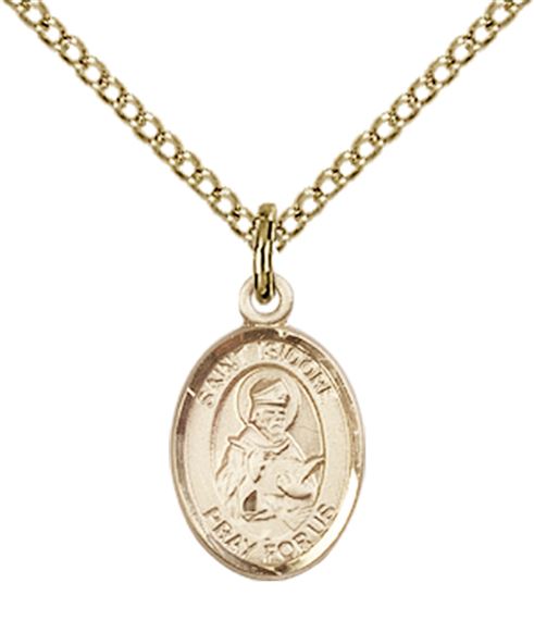 14KT GOLD FILLED ST ISIDORE OF SEVILLE PENDANT WITH CHAIN - 1/2" x 1/4"