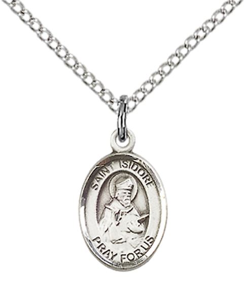STERLING SILVER ST ISIDORE OF SEVILLE PENDANT WITH CHAIN - 1/2" x 1/4"